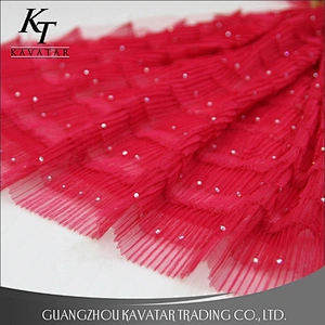 Wholesale Luxury Ruffles Layered Mesh Sequin Pink Lace fabrics For Bridal Dress african lace fabric