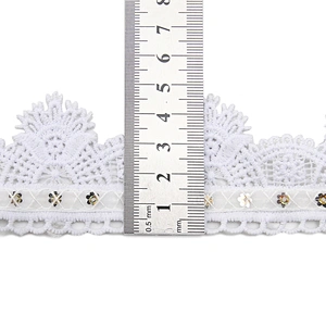 Wholesale sequins Lace Trim Water soluble lace white bridal lace trim Embroidery Sequin Tape For Dress cheap