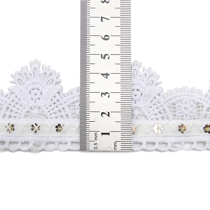 Wholesale sequins Lace Trim Water soluble lace white bridal lace trim Embroidery Sequin Tape For Dress cheap