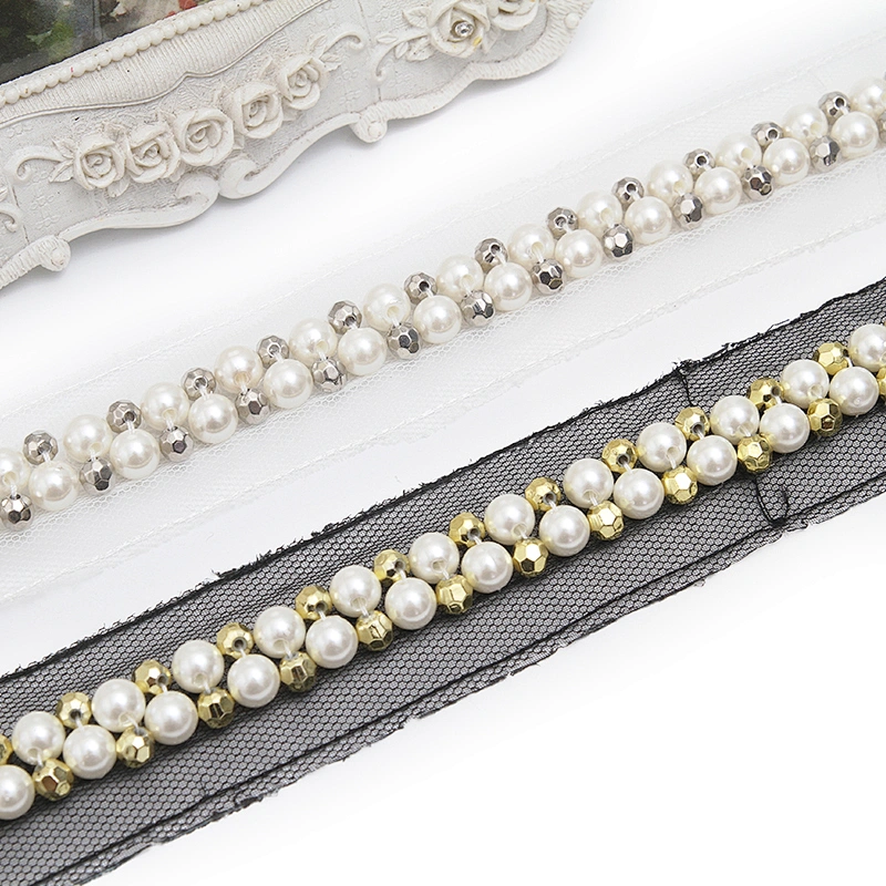 kavatar  wholesale new Handmade Bead lace Embroidered Tulle Trim wedding with Accessories Beads Rhinestones