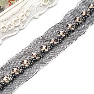 kavatar  wholesale new Handmade Bead lace Embroidered Tulle Trim wedding with Accessories Beads Crystals & Rhinestones