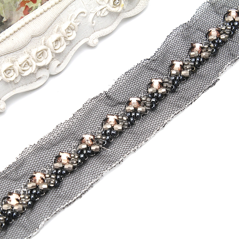 kavatar  wholesale new Handmade Bead lace Embroidered Tulle Trim wedding with Accessories Beads Crystals & Rhinestones