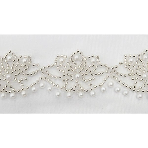 Wholesale Embroidery beaded lace trim 5.7 cm Mesh fabric lace trims beautiful White Accessories for dress 3D wedding Designer