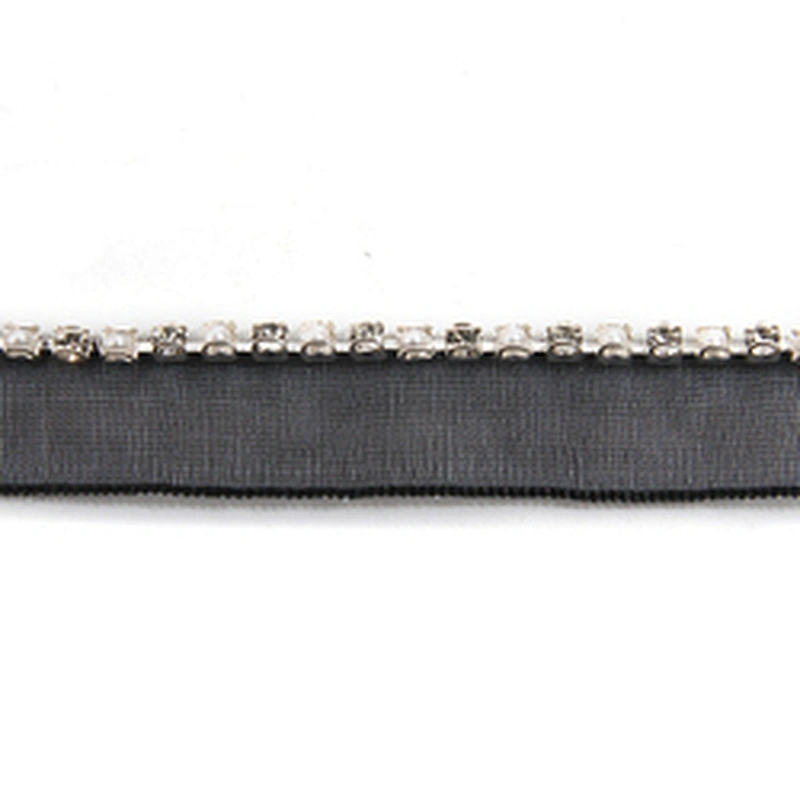 Wholesale Chain lace trim pearl rhinestone 1.1 cm Sew-On lace trim Polyester net mesh Lace trimmings for clothes  Accessories