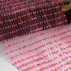 Kavatar pink new design rhinestone mesh roll Fabric fabrics with crystals design Sew-on for shoes clothing rhinestone top