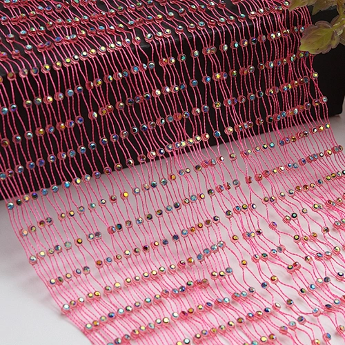 Kavatar pink new design rhinestone mesh roll Fabric fabrics with crystals design Sew-on for shoes clothing rhinestone top