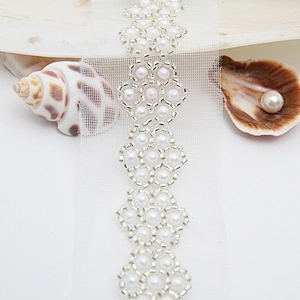Wholesale Embroidery beaded lace trim 4.7 cm Mesh fabric lace trims beautiful White Accessories for dress 3D wedding Designer