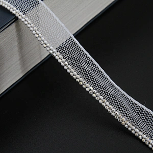 Wholesale Chain lace trim beaded 1.3 cm Sew-On lace trim Polyester net mesh Lace trimmings wedding for clothes  Accessories