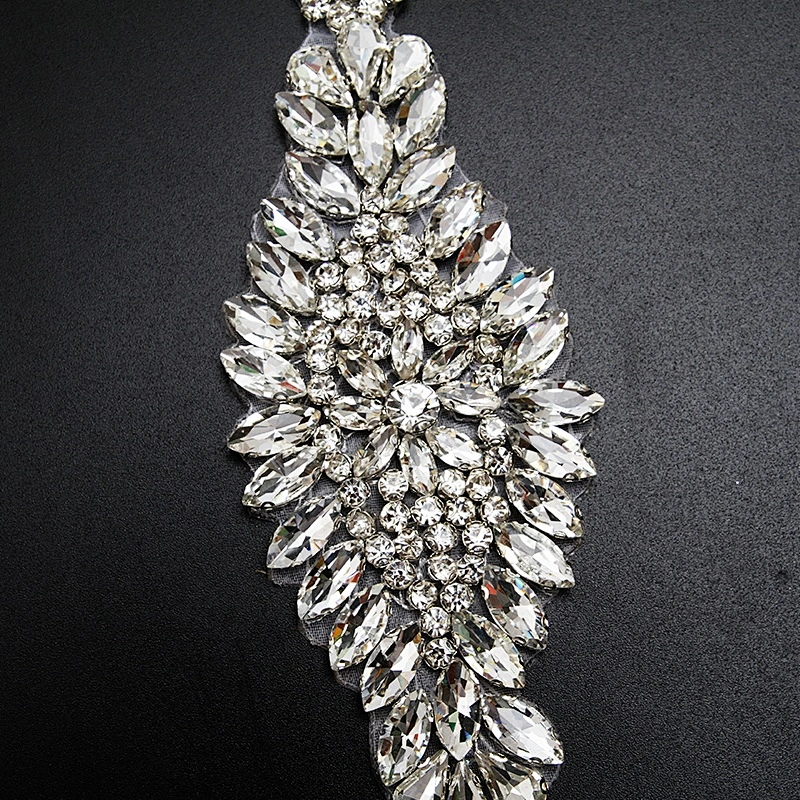 Wedding dress rhinestone patch applique Decorative Sew on Rhinestone Beaded Patches Wholesale patches for clothing