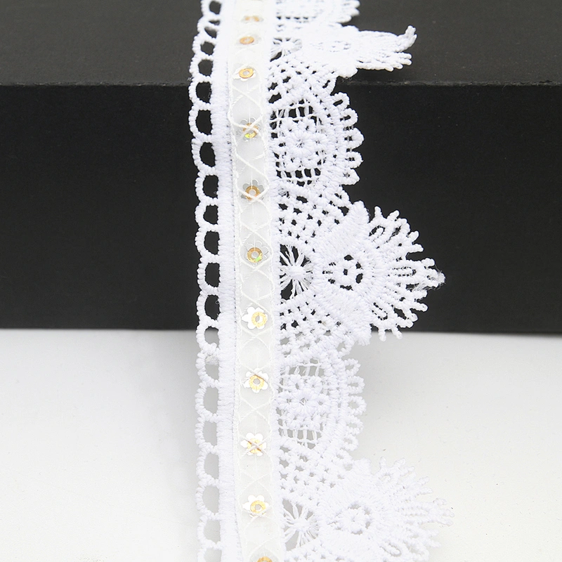 Wholesale sequins Lace Trim Water soluble lace white bridal lace trim Embroidery Sequin Tape For Dress cheap
