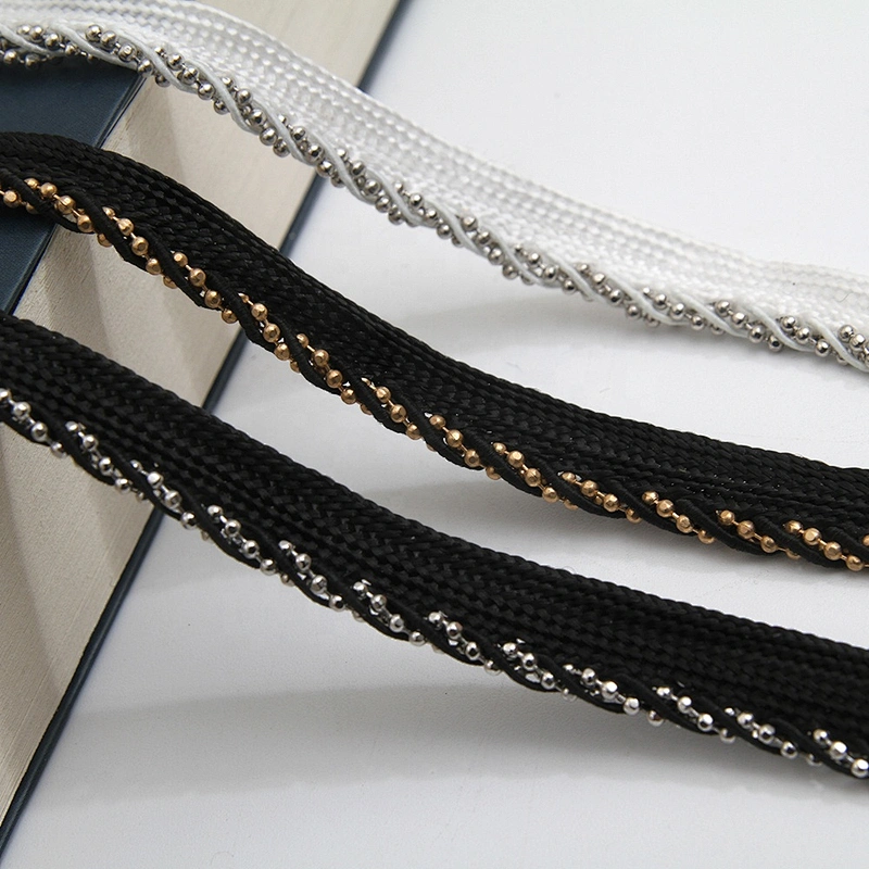 Wholesale Chain lace trim beaded 0.8 cm Sew-On lace trim Ribbons Lace trimmings for clothes  Accessories Polyester  Cotton