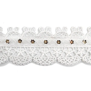 Wholesale sequins Lace Trim Water soluble lace white bridal lace trim Embroidery Sequin Tape For Dress cheap