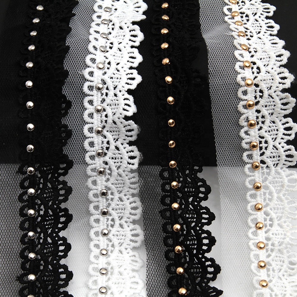 Wholesale 3.5cm Size Studs trim ribbon diy handmade costume dress sewing bead lace trim Design Rivets Trims