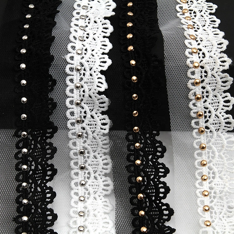 Wholesale 3.5cm Size Studs trim ribbon diy handmade costume dress sewing bead lace trim Design Rivets Trims