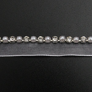 Wholesale Chain lace trim rhinestone 1.2 cm Sew-On lace trim Polyester net mesh Lace trimmings wedding for clothes  Accessories