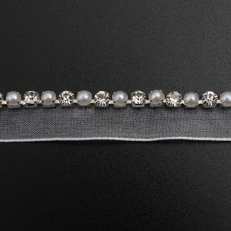 Wholesale Chain lace trim rhinestone 1.2 cm Sew-On lace trim Polyester net mesh Lace trimmings wedding for clothes  Accessories