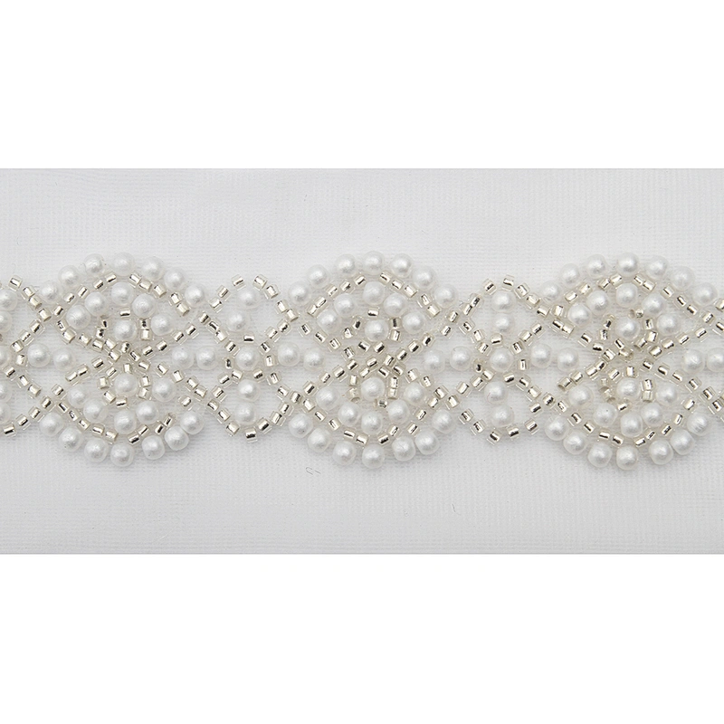 Wholesale Embroidery beaded lace trim 6.2 cm Mesh fabric lace trims beautiful White Accessories for dress 3D wedding Designer