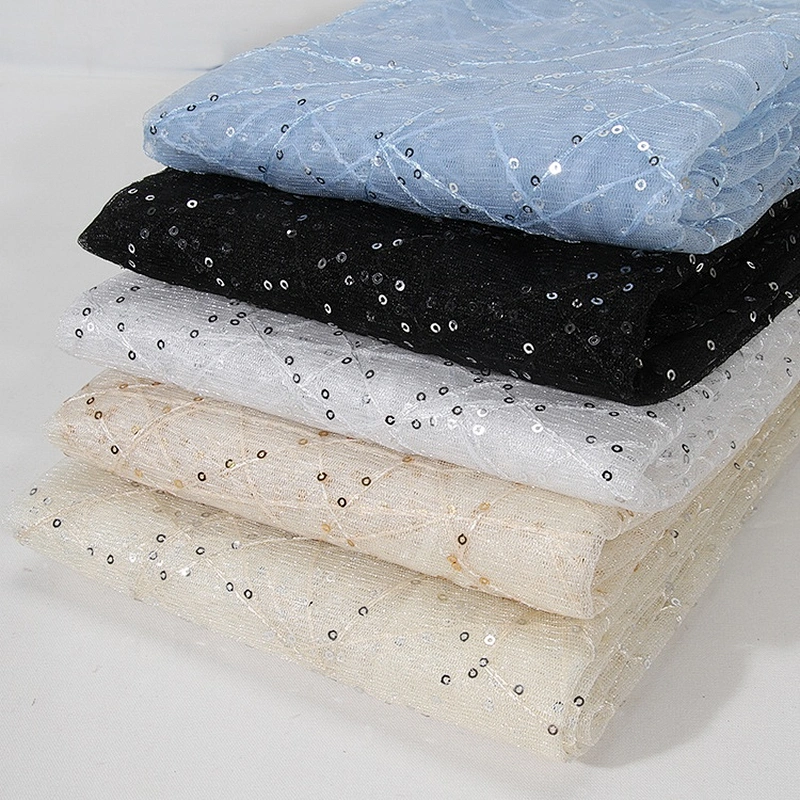 Kavatar Wholesale Customized Glitter Bling Velvet Fringe Sequin Fabric african lace fabrics