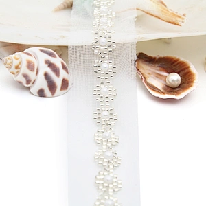 Wholesale Embroidery beaded lace trim 3.5 cm Mesh fabric lace trims beautiful White Accessories for dress 3D wedding Designer