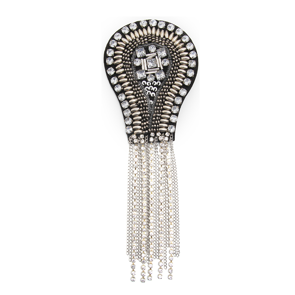 wholesale  designer badges cloth stickers Sew on for clothing accessories decoration 3D patch  rhinestone Metal Chain Tassel