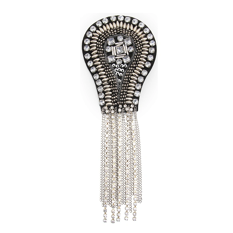 wholesale  designer badges cloth stickers Sew on for clothing accessories decoration 3D patch  rhinestone Metal Chain Tassel