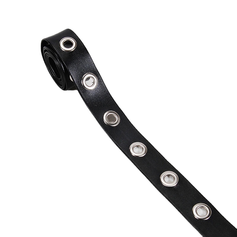 Kavatar Fashion Wholesale Black PU Accessories Eyelet Trim Tape For Garment eyelet belt