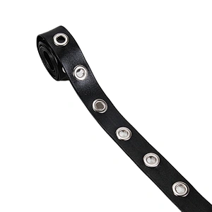 Kavatar Fashion Wholesale Black PU Accessories Eyelet Trim Tape For Garment eyelet belt