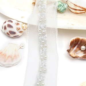 kavatar  wholesale new Handmade Bead lace Embroidered Tulle Trim wedding with Accessories Beads Crystals & Rhinestones