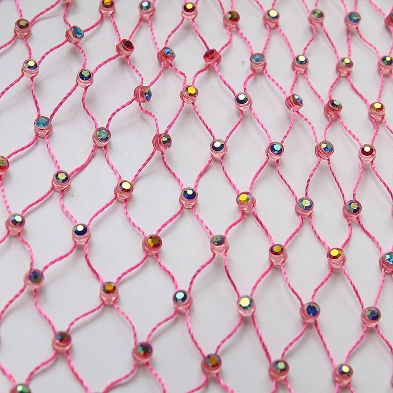 Kavatar pink new design rhinestone mesh roll Fabric fabrics with crystals design Sew-on for shoes clothing rhinestone top