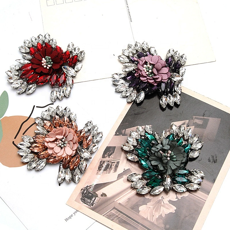Christmas Cherry Flower Decorative Sew on Rhinestone Beaded Patches Wholesale patches for clothing