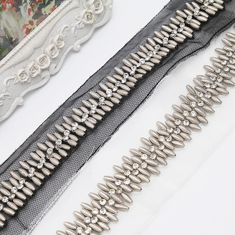 kavatar  wholesale new Handmade Bead lace Embroidered Tulle Trim wedding with Accessories Beads Crystals & Rhinestones