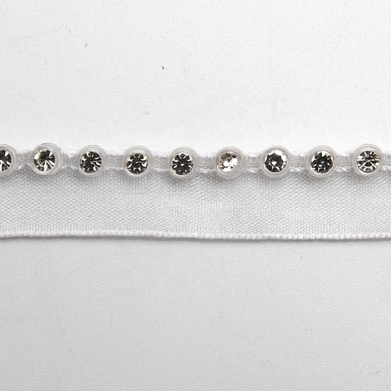 Wholesale Chain lace trim rhinestone 1.2 cm Sew-On lace trim Polyester net mesh Lace trimmings wedding for clothes  Accessories