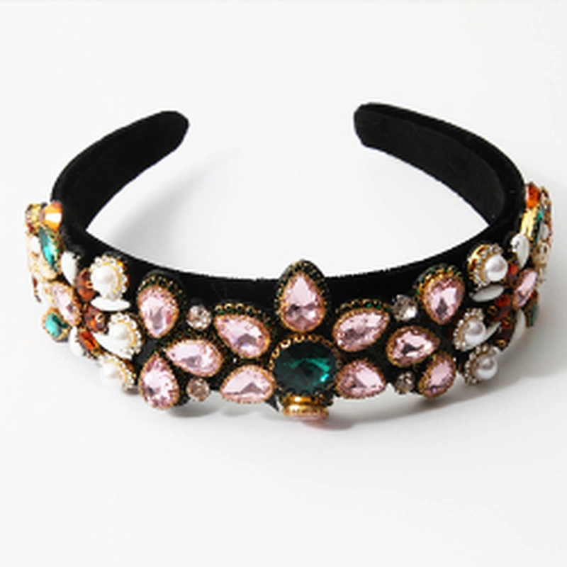 Manufacturer of direct colored beads with pink jewel stone hoops with hand sewn fashionable ethos the latest style hair hoops baroque
