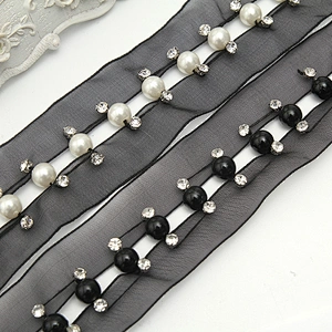 kavatar  wholesale new Handmade Bead lace Embroidered Tulle Trim wedding with Accessories Beads Crystals & Rhinestones