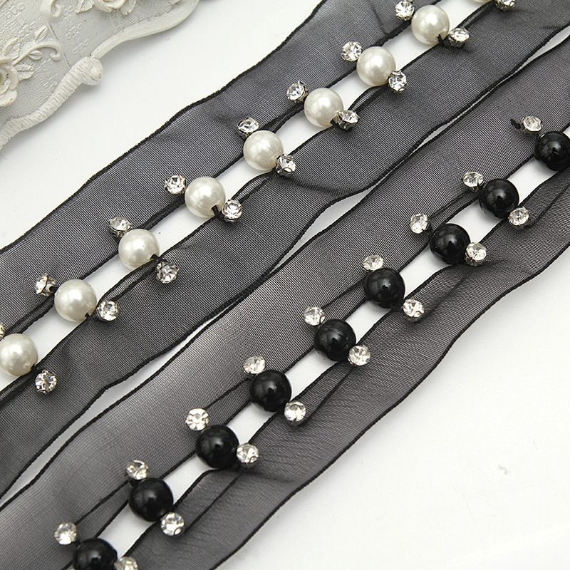 kavatar  wholesale new Handmade Bead lace Embroidered Tulle Trim wedding with Accessories Beads Crystals & Rhinestones