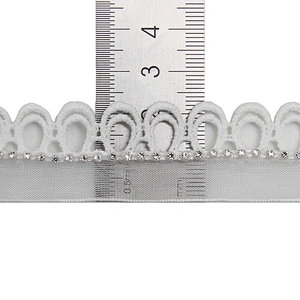 Wholesale Chain lace trim rhinestone 2.3 cm Sew-On lace trim Polyester net mesh Lace trimmings wedding for clothes  Accessories