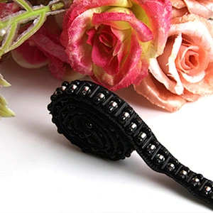 Designer material rhinestone glass beaded lace trim mix color lace embroidery beaded lace trim
