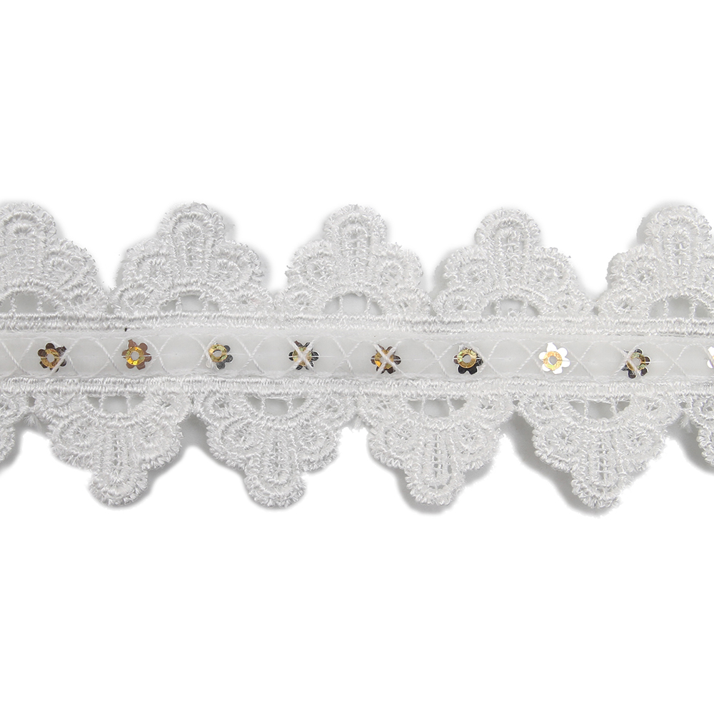 Wholesale sequins Lace Trim Water soluble lace white bridal lace trim Embroidery Sequin Tape For Dress cheap