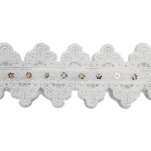 Wholesale sequins Lace Trim Water soluble lace white bridal lace trim Embroidery Sequin Tape For Dress cheap