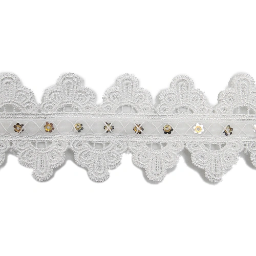 Wholesale sequins Lace Trim Water soluble lace white bridal lace trim Embroidery Sequin Tape For Dress cheap