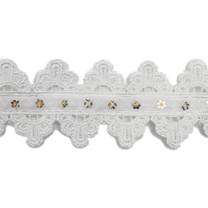 Wholesale sequins Lace Trim Water soluble lace white bridal lace trim Embroidery Sequin Tape For Dress cheap