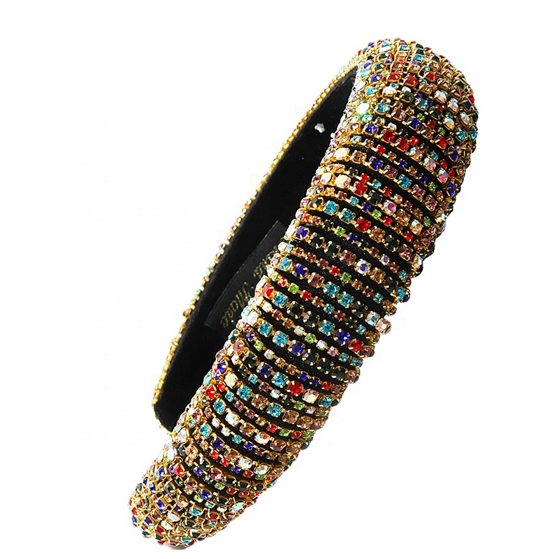 Manufacturers direct colorful  with blue headband bride with hand sewing Acrylic rhinestone with the latest style bling