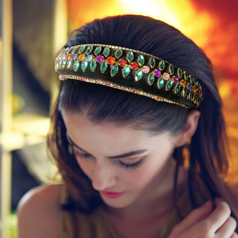 wholesale luxury women baroque multi crystal headband rhinestone full colored padded Hairband Fashion designer headband baroque