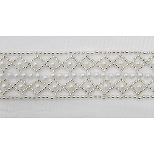 Wholesale Embroidery beaded lace trim 5.8 cm Mesh fabric lace trims beautiful White Accessories for dress 3D wedding Designer