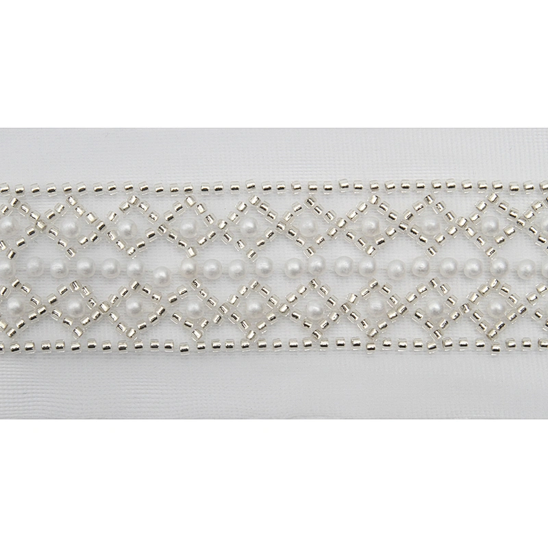 Wholesale Embroidery beaded lace trim 5.8 cm Mesh fabric lace trims beautiful White Accessories for dress 3D wedding Designer