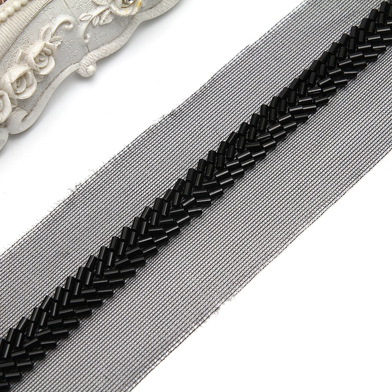 Wholesale Embroidery beaded lace trim 5 cm Mesh fabric lace trims beautiful Accessories for dress 3D wedding Designer