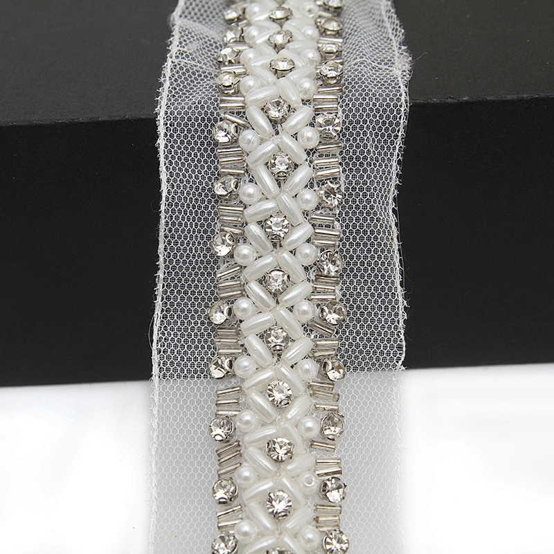 kavatar  wholesale new Handmade Bead lace Embroidered Tulle Trim wedding with Accessories Beads Rhinestones