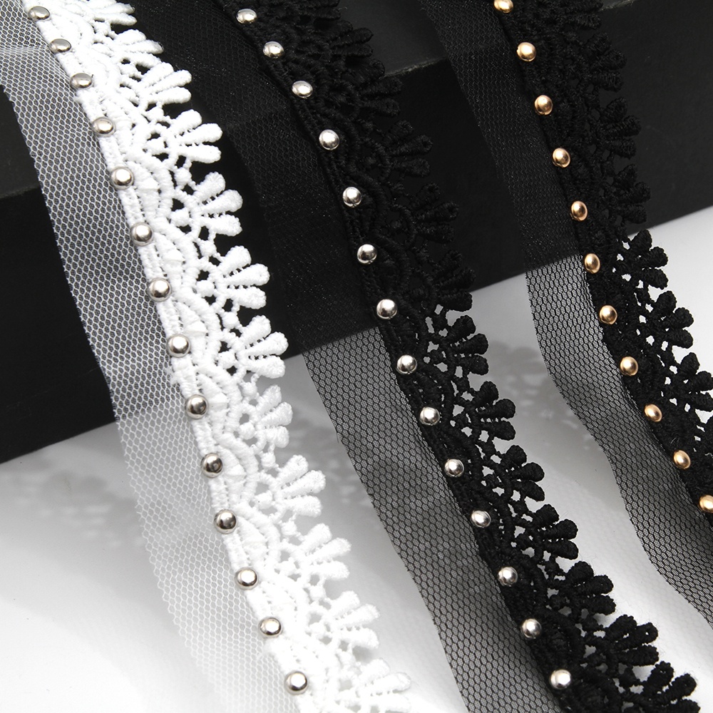 Wholesale 3.4cm Size Studs trim ribbon diy handmade costume dress sewing bead lace trim Design Rivets Trims