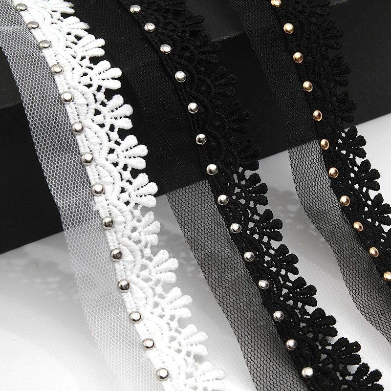 Wholesale 3.4cm Size Studs trim ribbon diy handmade costume dress sewing bead lace trim Design Rivets Trims