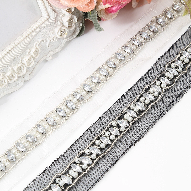 kavatar  wholesale new Handmade Bead lace Embroidered Tulle Trim wedding with Accessories Beads Crystals & Rhinestones